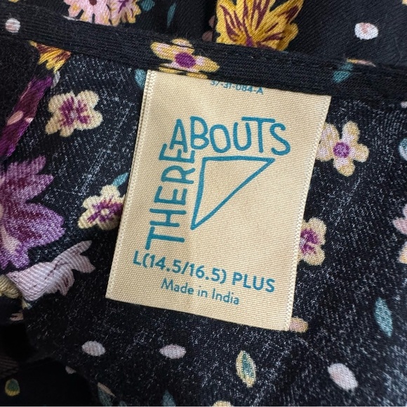 Thereabouts Girls Plus Black Floral Long Poet Sleeve Babydoll Top - 14.5 / 16.5 - Picture 4 of 7